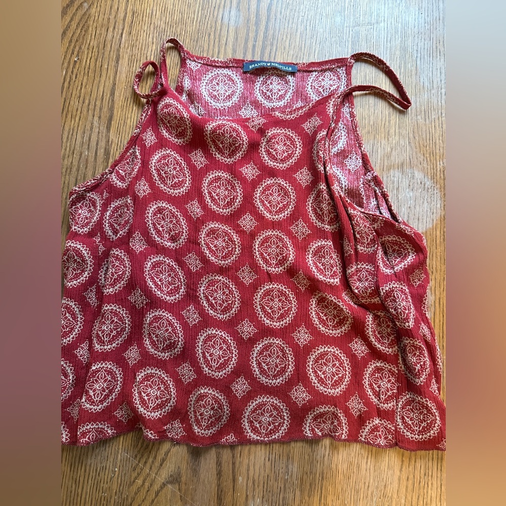 Brandy Melville Burgundy and Cream Medallion Print Top
